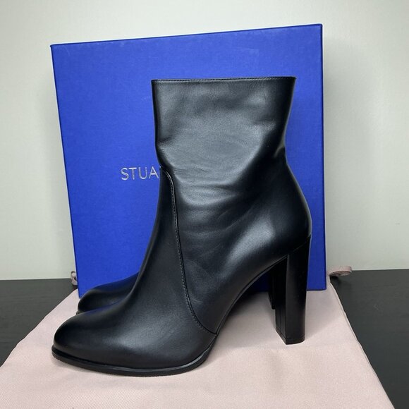 Stuart Weitzman Highland Block Heel Bootie Black Suede - Picture 2 of 7